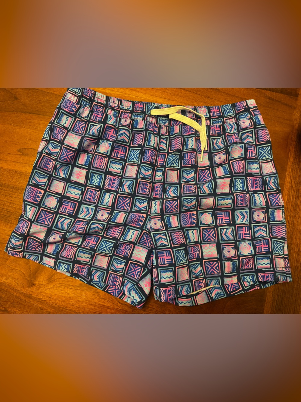 chubbies Kids Geometric Swim Trunks with boxer brief liner